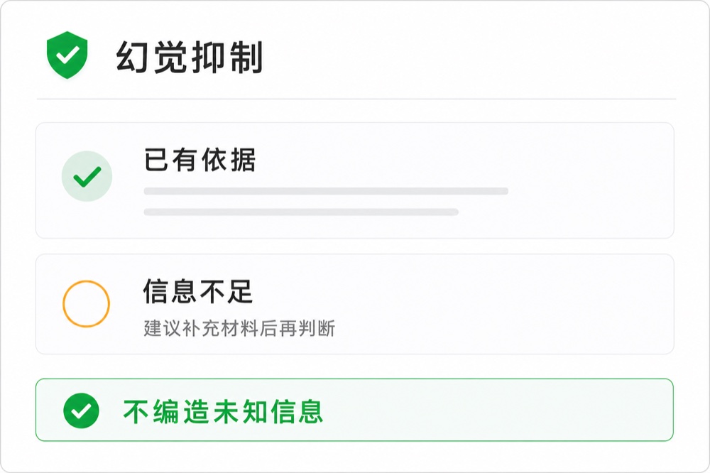 幻觉抑制：区分已有依据与信息不足的回答内容
