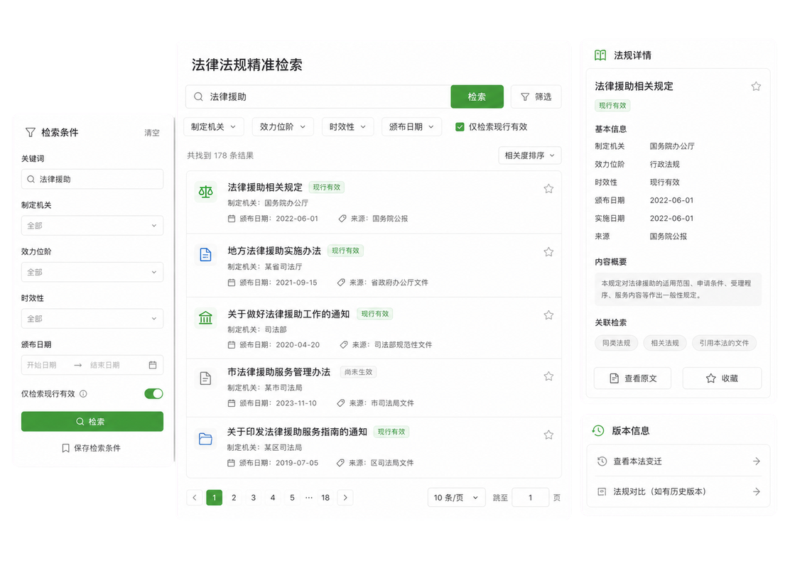 法律援助工作者精准检索援助法规并核验时效性和沿革示意图